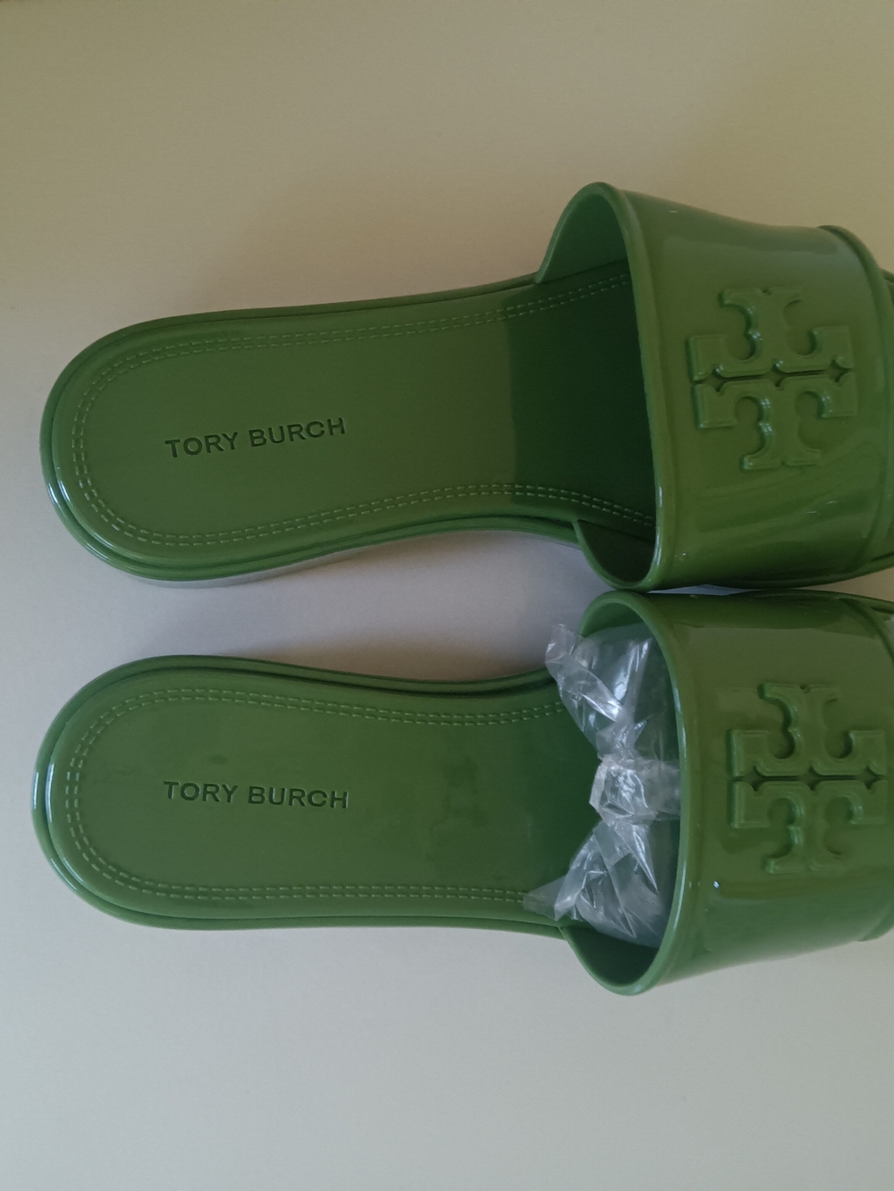 Tory Burch Green Logo Slide Sandals